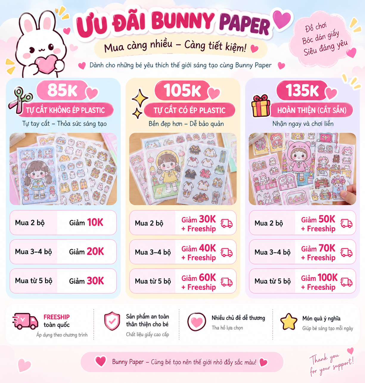 Bảng ưu đãi Bunny Paper – Mua càng nhiều giảm càng lớn